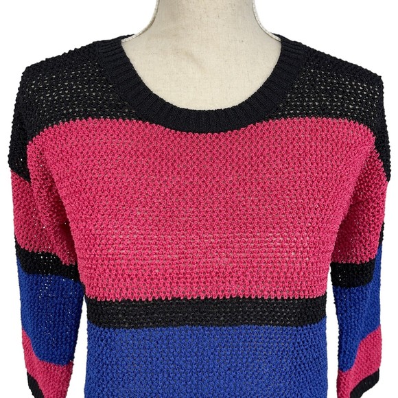 Jones New York Signature Striped 3/4 Sleeve Open Knit Sweater Womens Petite S - Picture 3 of 13